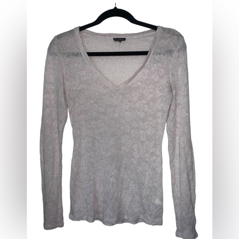 Express -  Sheer Metallic Long-Sleeve Top